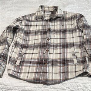 Goodfellow & Co Cream and Brown Plaid Casual Heavyweight flannel shirt